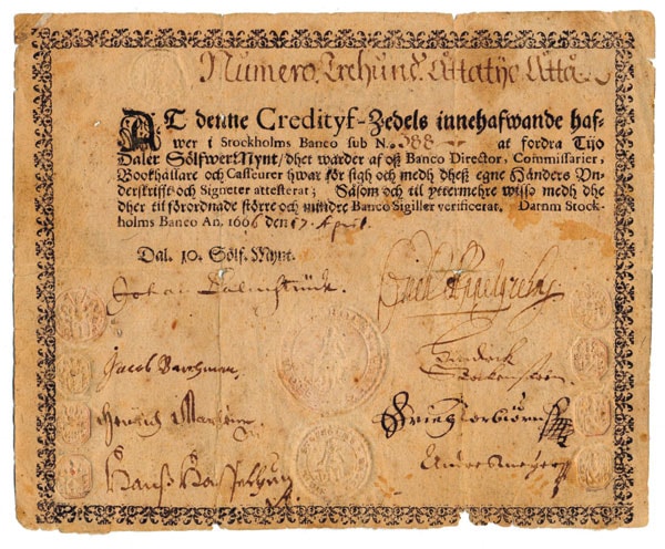 “Credityf-Zedel” printed by Stockholms Banco