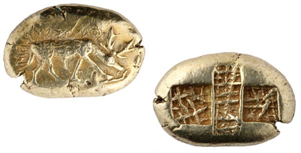 Early coin from the 7th century BC (stater of Phanes)