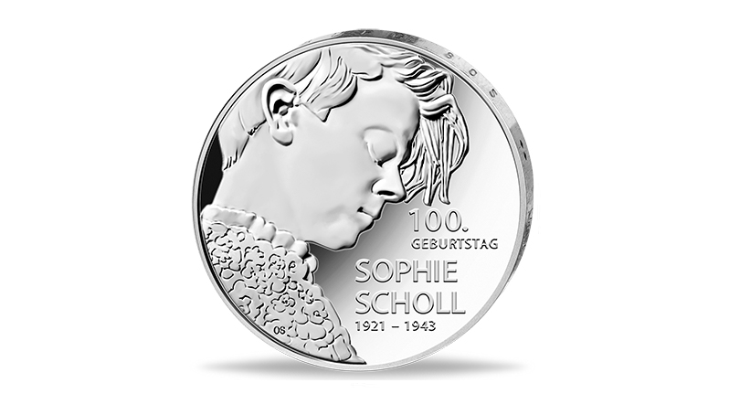 20 Euro, Silber, 100. Geburtstag Sophie Scholl/20-Euro-Sammlermuenzen